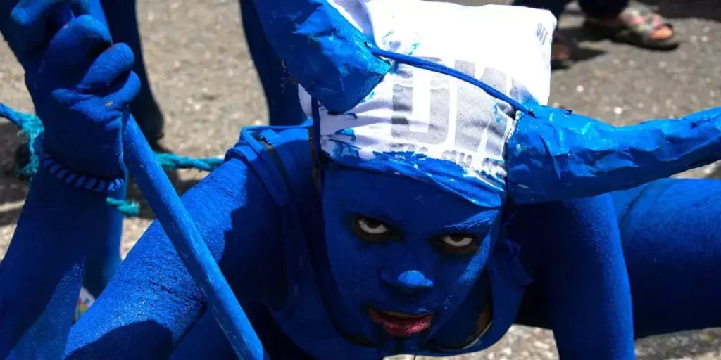 another special character to experience in trinidad folklore is the "blue-devil" a distinctive character trinidad carnival