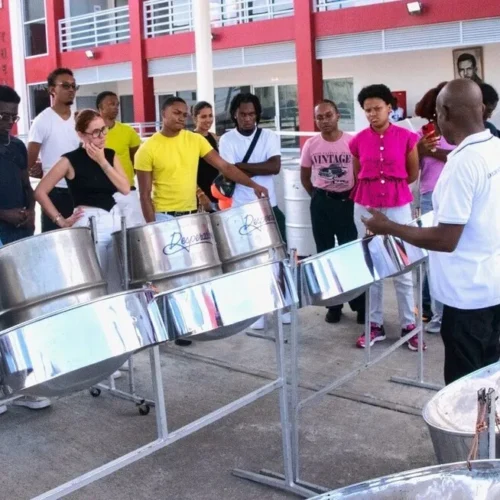 A Trinidad steelpan workshop organized for a group of students from Guadeloupe.