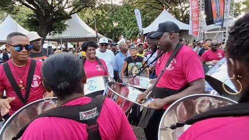 Trinidad Cultural Tours. The steelpan being played on World Steelpan Day, on the streets Port of Spain, Trinidad.