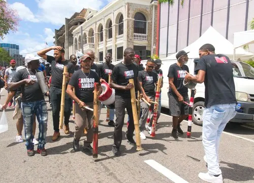 An authentic Tamboo Bamboo band in Trinidad. 90% of instruments are made from bamboo.